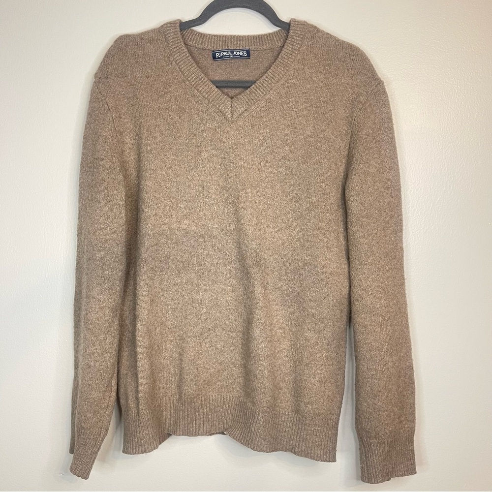 Preppy Oversized Classic V-Neck Sweater in Warm Tan